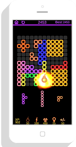 Square board with the Bomb power-up clearing pieces